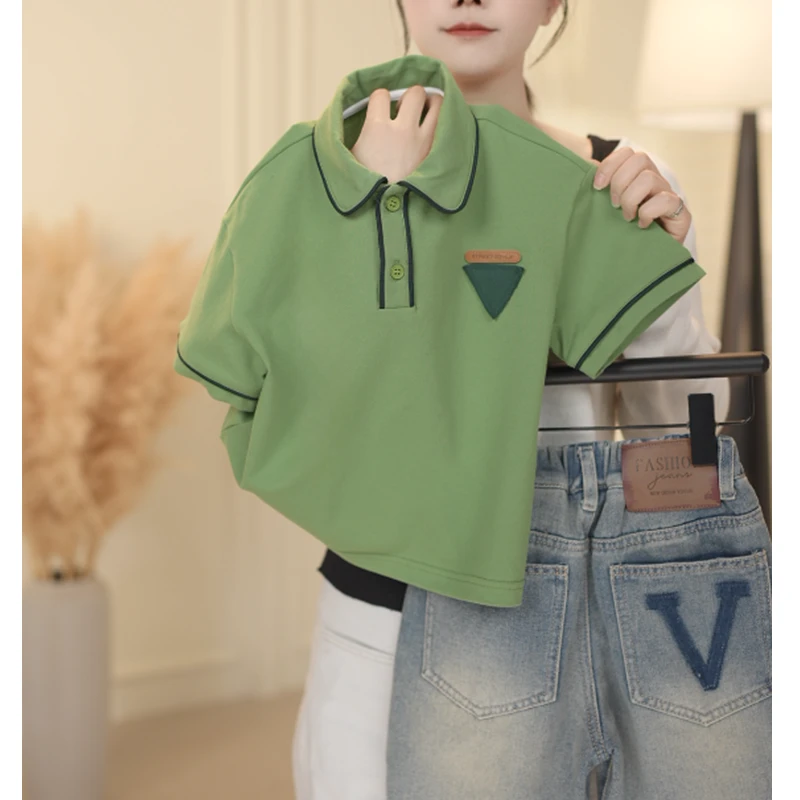 夏季儿童新款韩版翻领卫衣男女童宽松POLO衫短袖