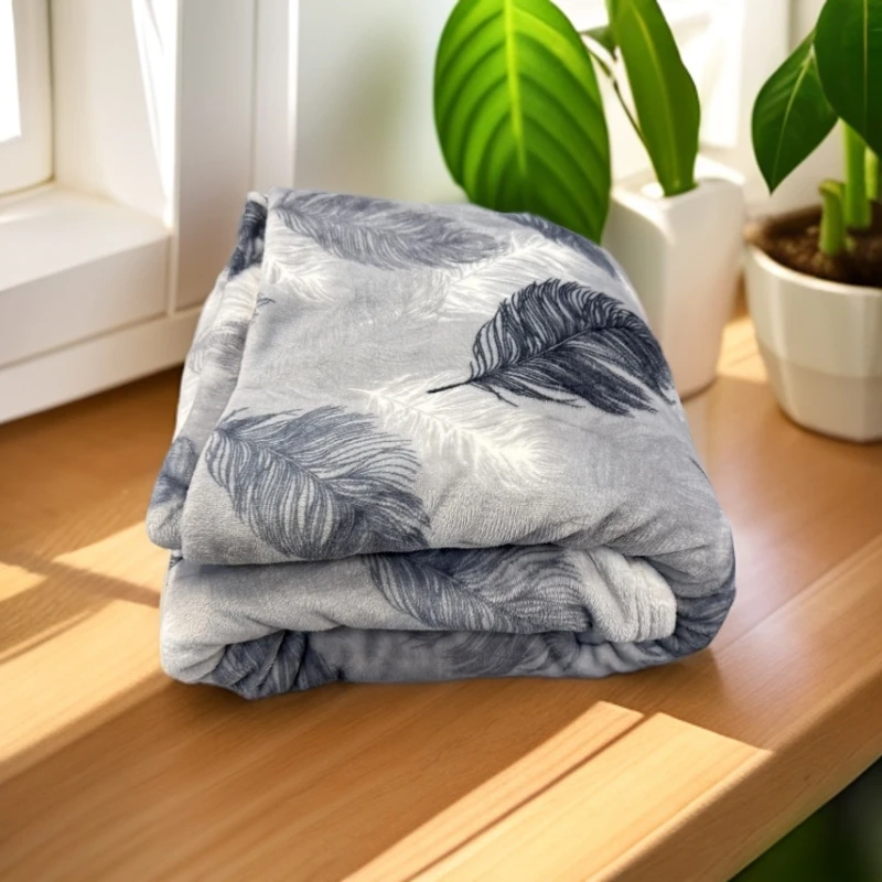灰色羽毛秋冬加厚牛奶绒毯子绒毛毯双面双人盖毯