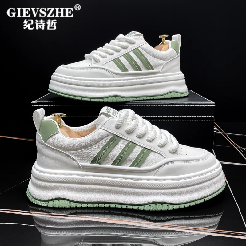 纪诗哲小白鞋男款秋季新款极简三条杠厚底男鞋百搭休闲鞋子弹板鞋