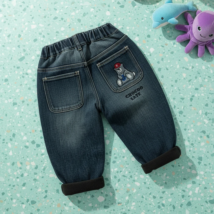 男童冬季休闲一体加绒牛仔裤子儿童韩版冬装中小童新款宝宝