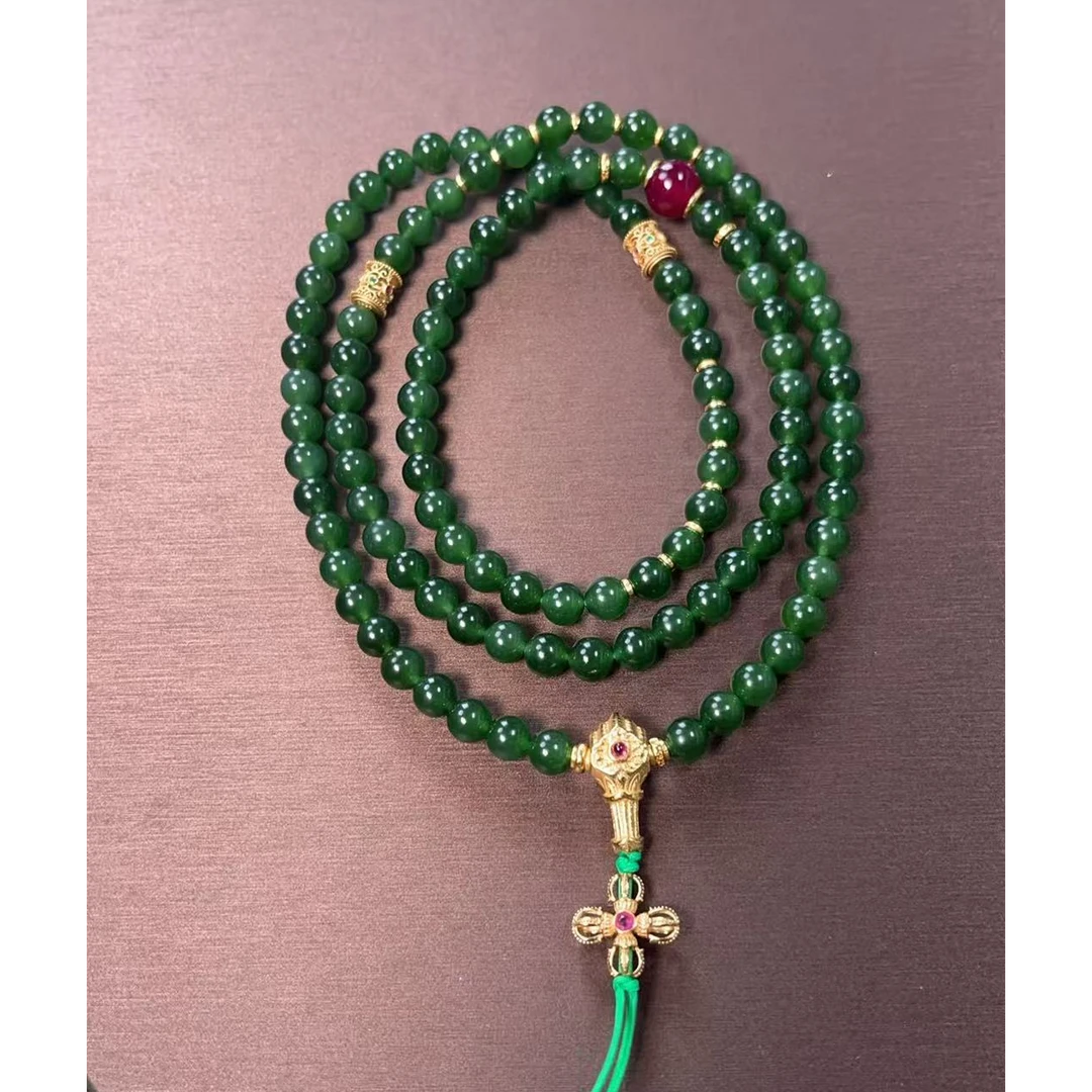 【珏记】和田玉碧玉无黑点108