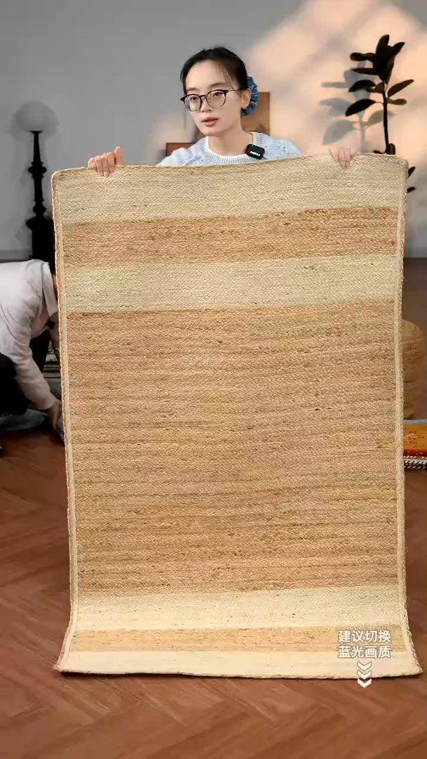 黄麻【90*150】印度进口黄麻手工地毯【白色条纹】