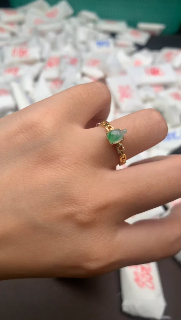 【闪购商品】翡翠戒指18K金镶嵌13圈