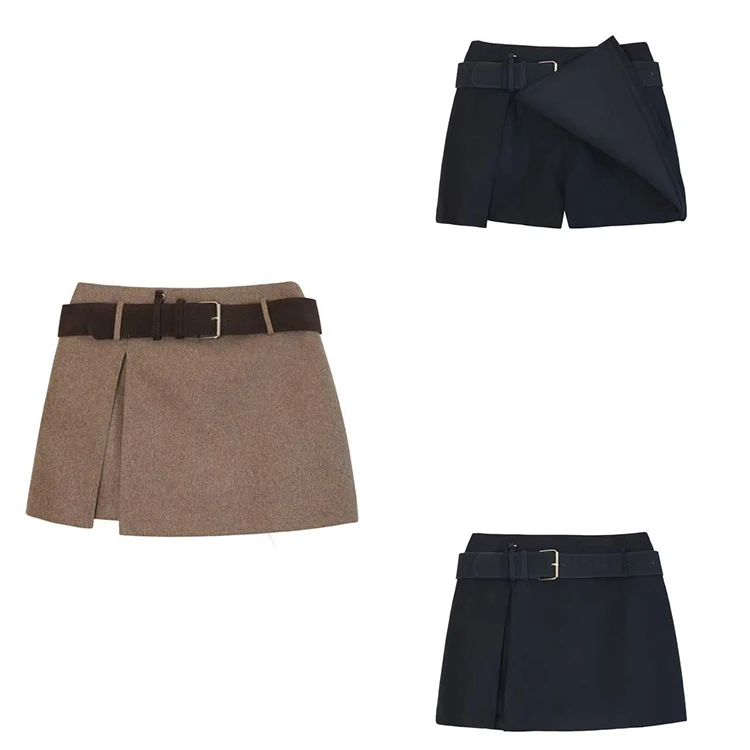 高腰显瘦开叉设计百搭毛呢半身裙女冬季新款气质辣妹防走光短裙裤