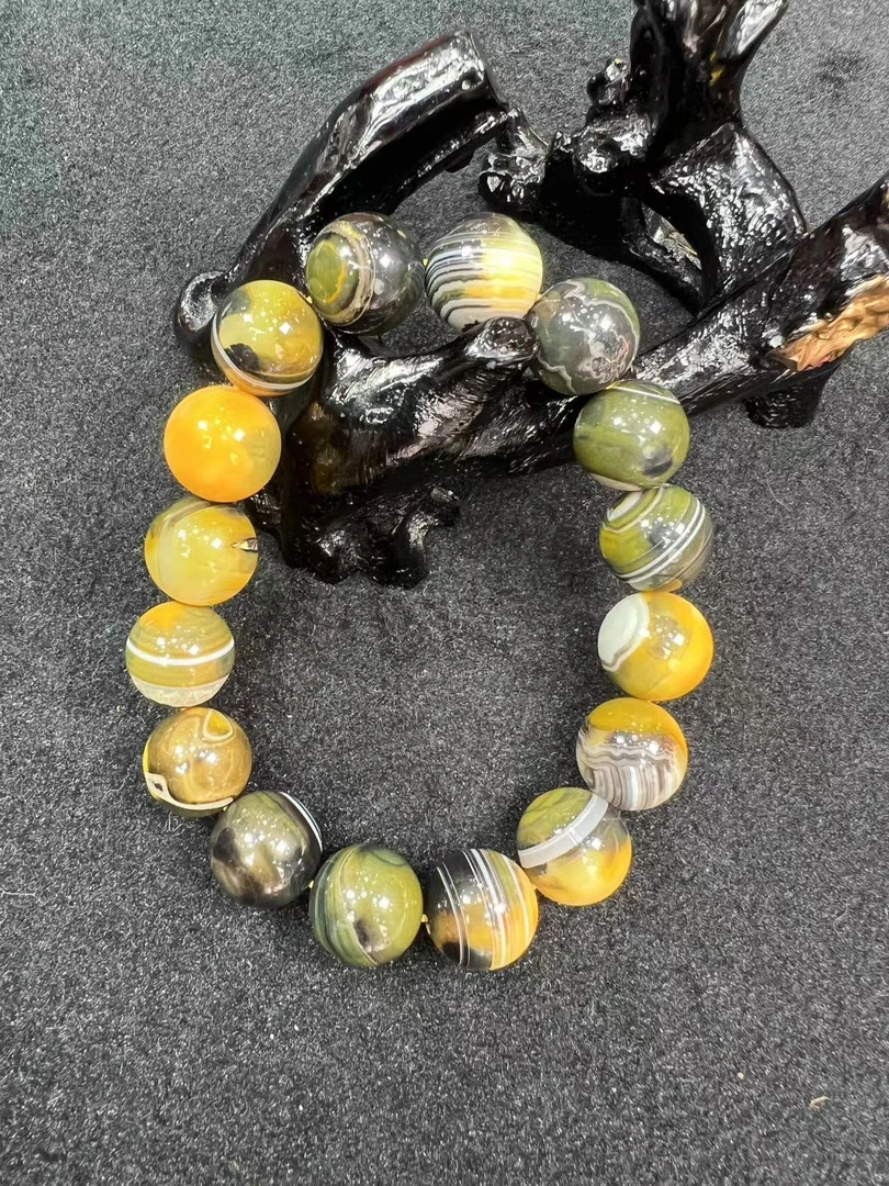 面面来财珠宝q-S6673-卡14左右-牛黄宝玛瑙黄手串-多样性发其一