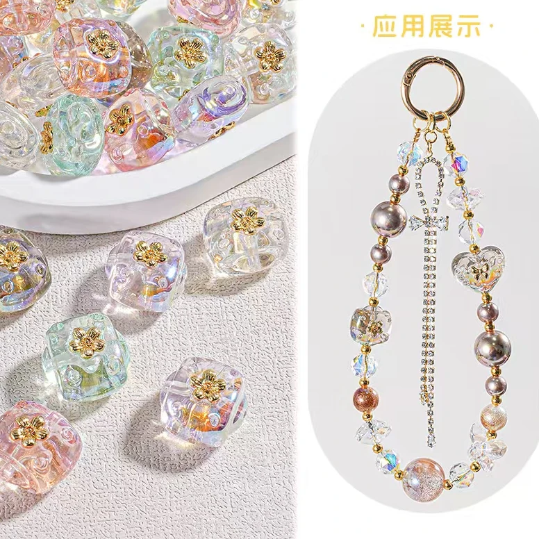 【海蒂】HD3066+FB20马贝透明尼泊尔珠桶形饰尚diy挂绳防刮手机链