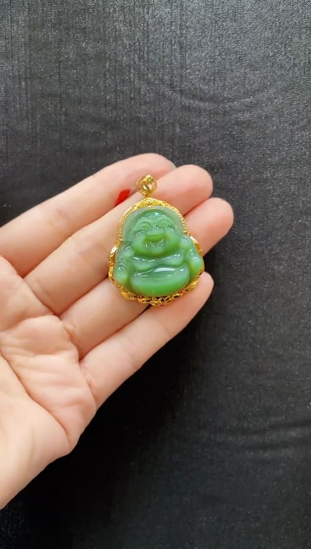 吊坠(赠链)18K金镶嵌和田玉多样性发一