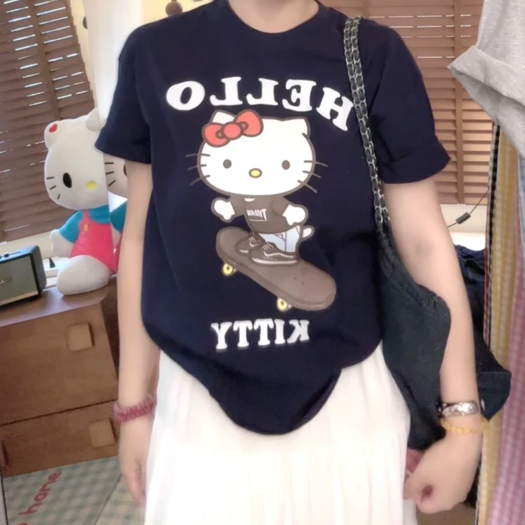 【滑板凯蒂】韩系新品夏季卡通学生小众短袖体恤016