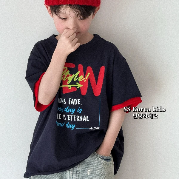 【清仓】儿童新款假两件长袖T恤2025男童女童打底衫上衣洋气韩版