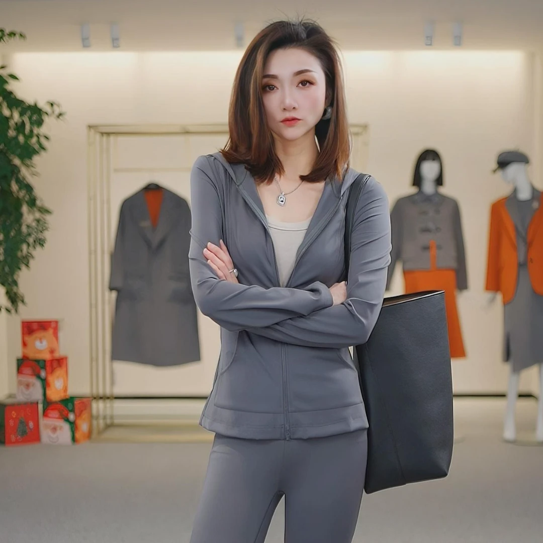 GIRDEAR/哥弟舒适高弹薄绒瑜伽面料拉链款带帽卫衣1400810