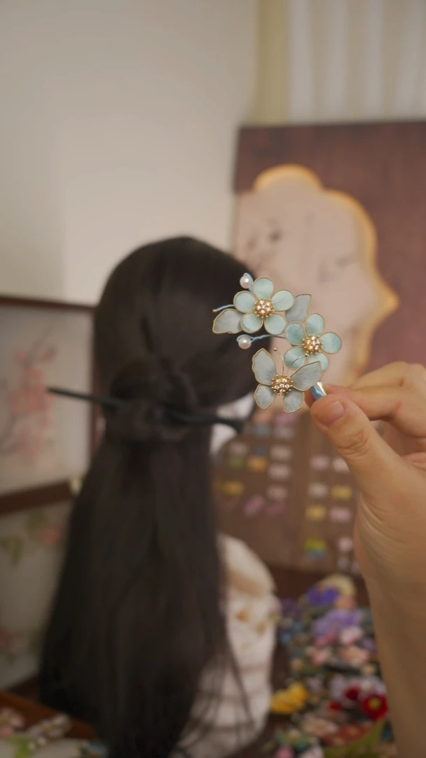 手工制品非遗绒花发夹