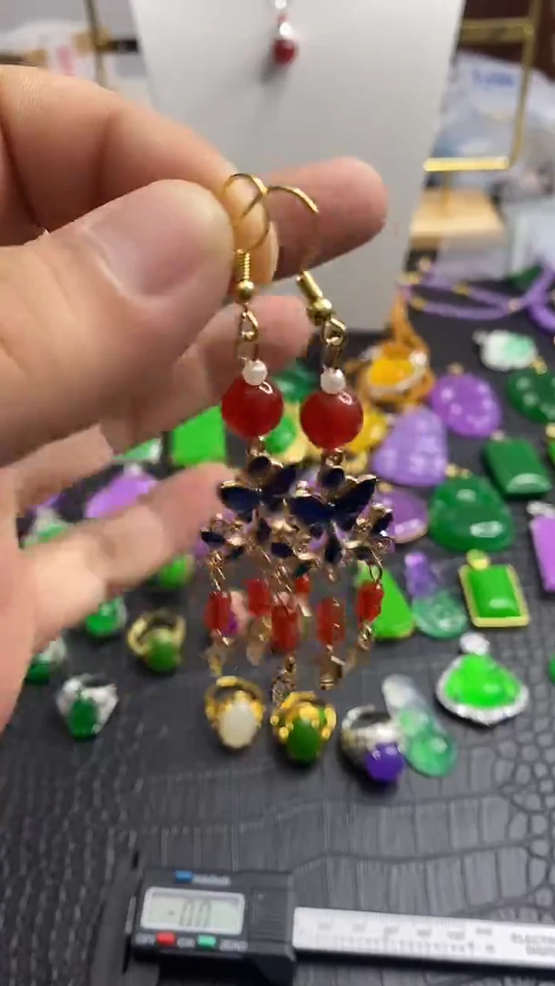 银S925镀金镶嵌南红玛瑙耳饰S007