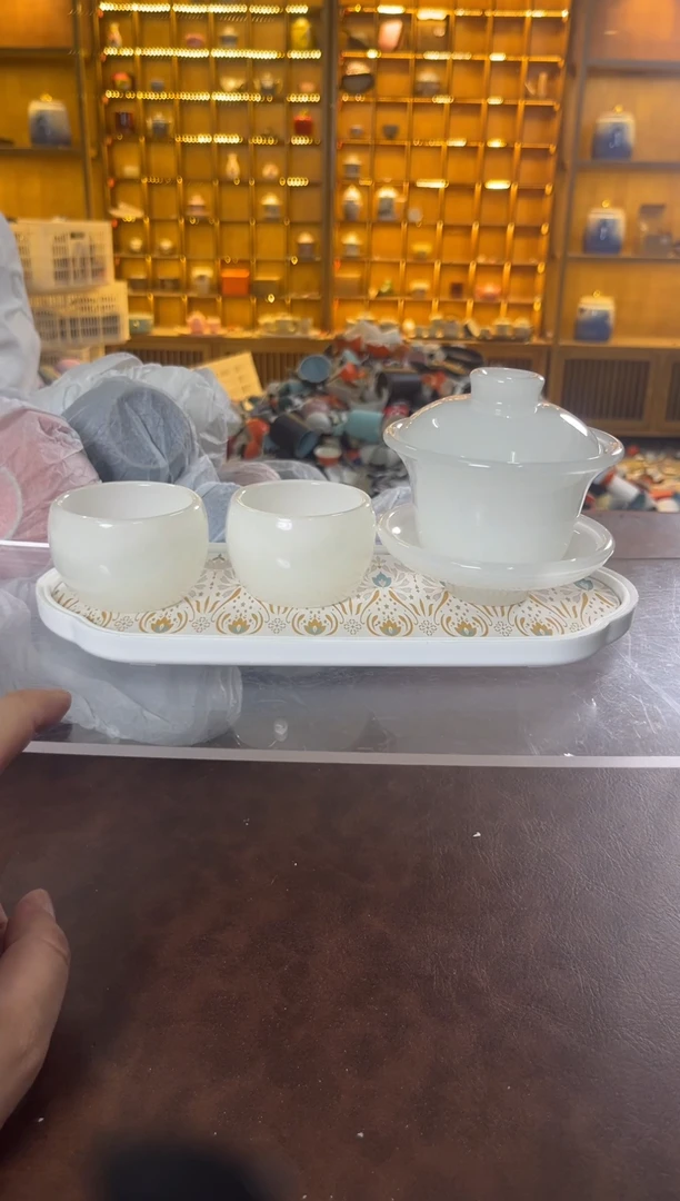 瓷片花溪陶瓷00000琉璃盖碗+2杯+茶盘
