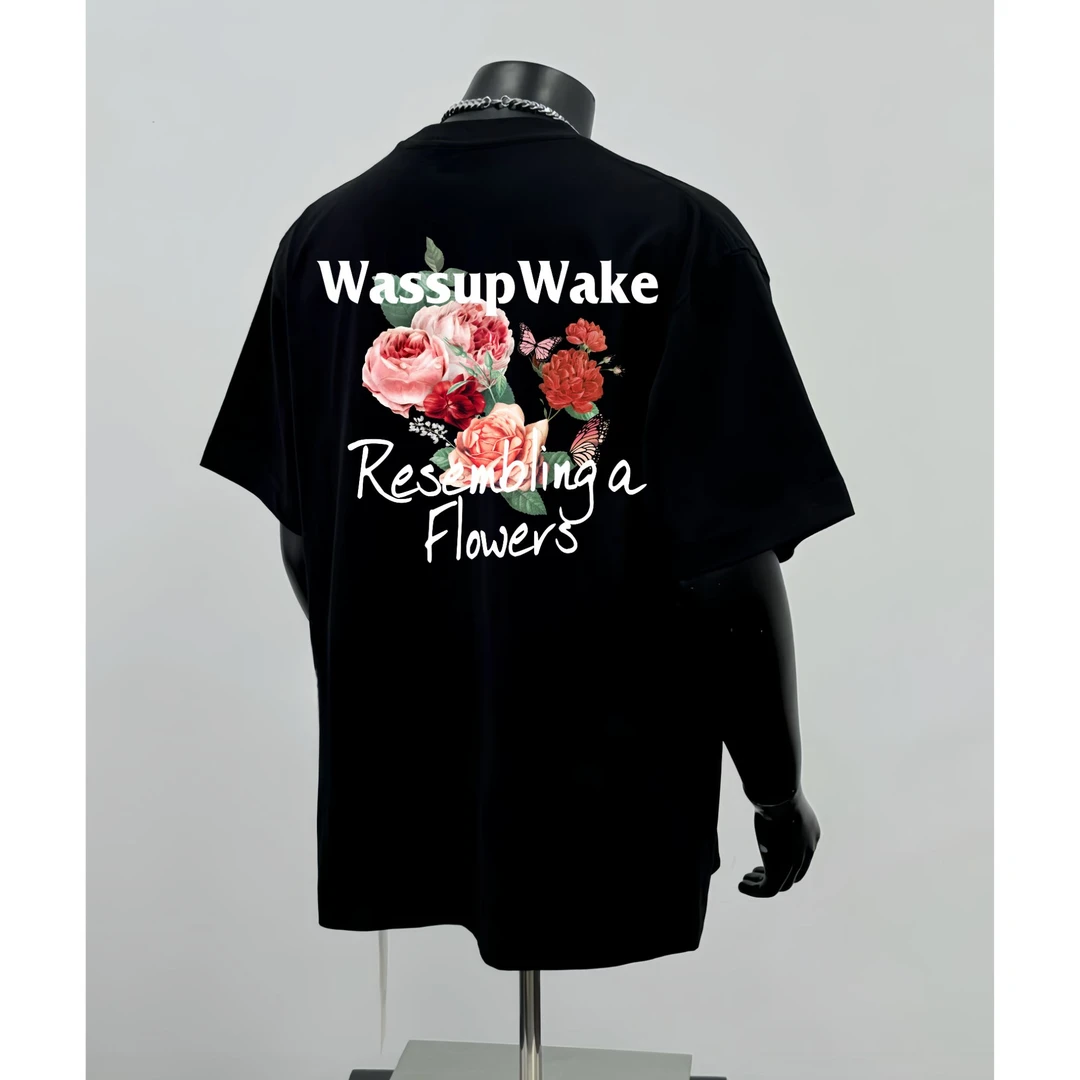 WASSUP WAKE美式重磅玫瑰纯棉短袖T恤男款夏季宽松学生印花上衣潮