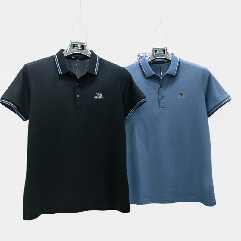 Polo衫短袖纯色男士夏季修身宽松绣花棉polo衫运动