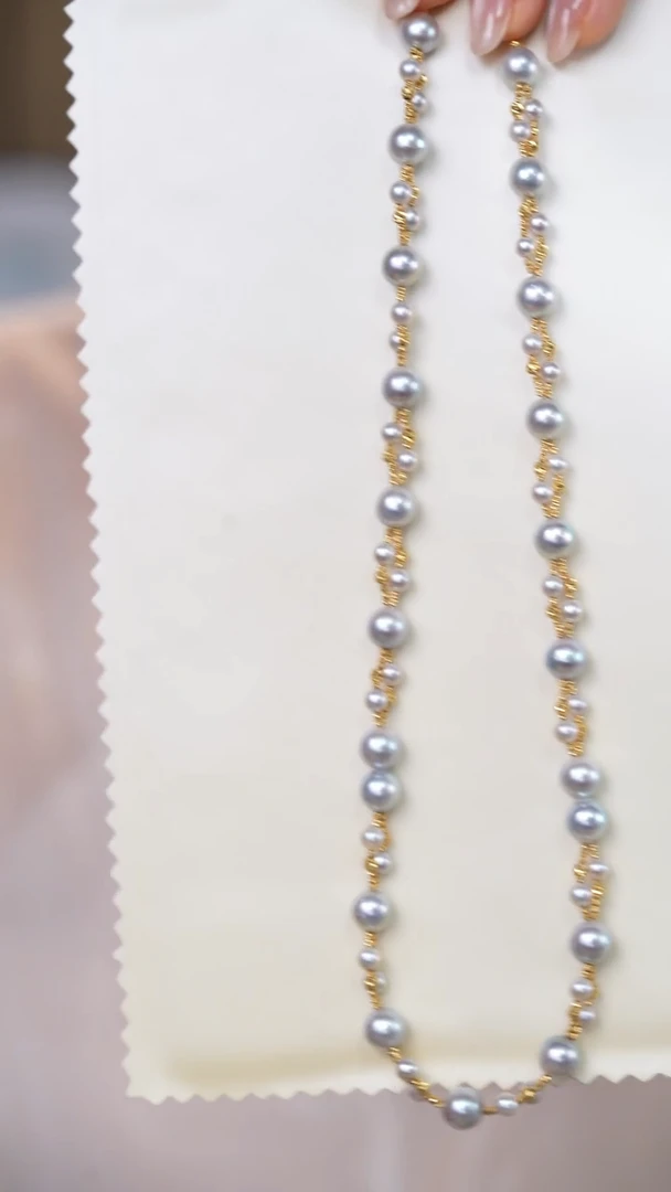 海水珍珠18K金镶嵌项链真多麻4-8mm