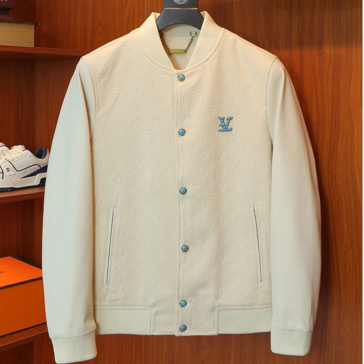 Mandsibil曼德西比利皮袖拼接外套男士休闲修身衣服棒球领夹克