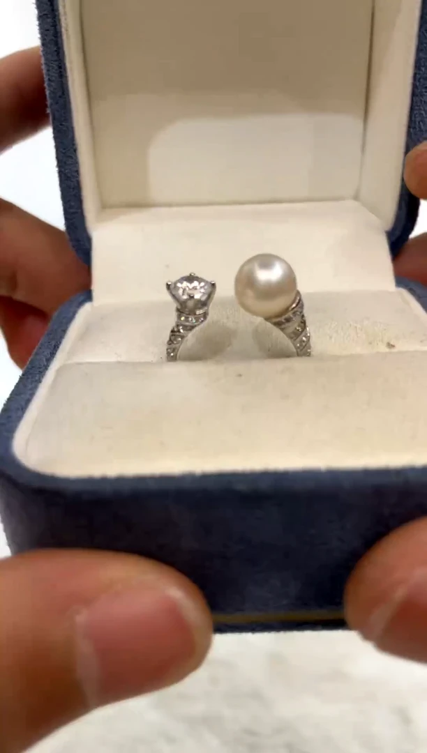 银S925镶嵌戒指海水珍珠8-9