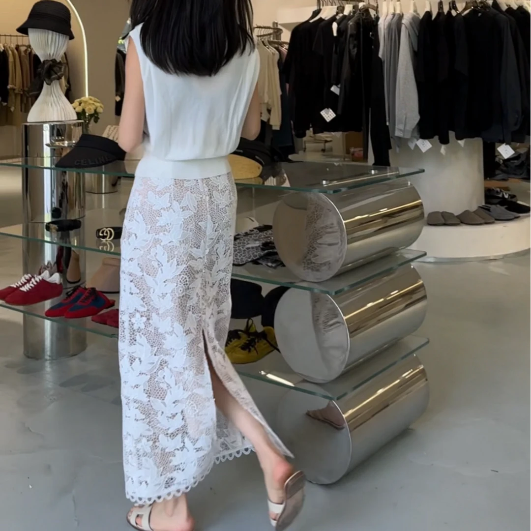 【名衣扬】后开叉树叶花长半裙~设计师款镂空树叶花长半裙