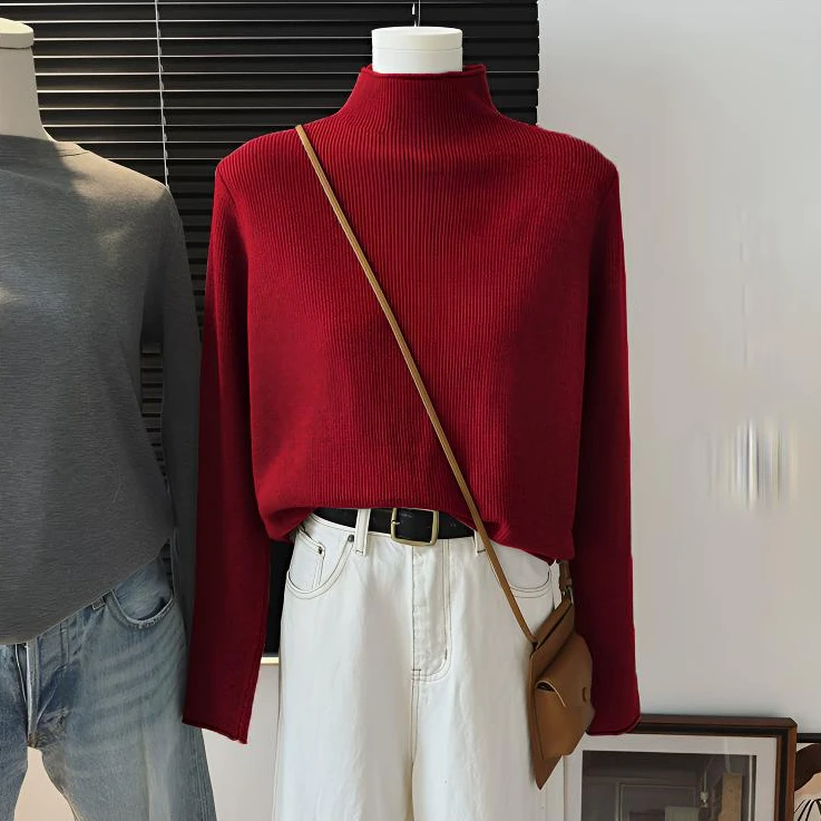 新年穿搭红色毛衣女款爆款2026新款洋气打底衫女内搭半高领针织衫