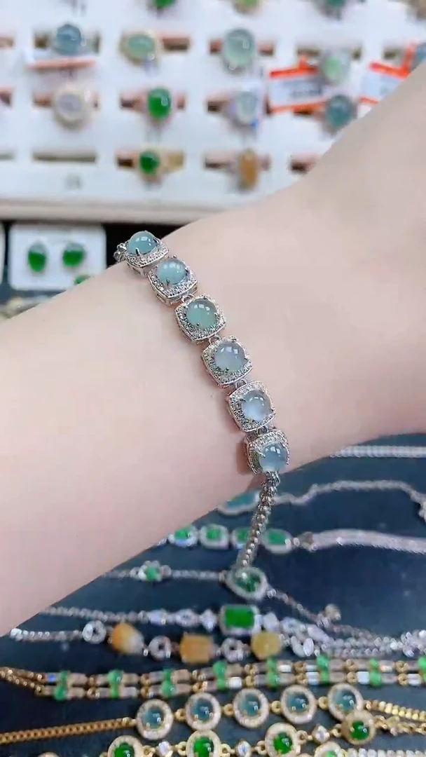 银S925镶嵌手链翡翠天然翡翠