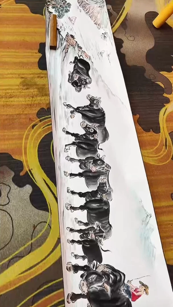 国画于子泉手绘作品《山河多娇》十米长卷