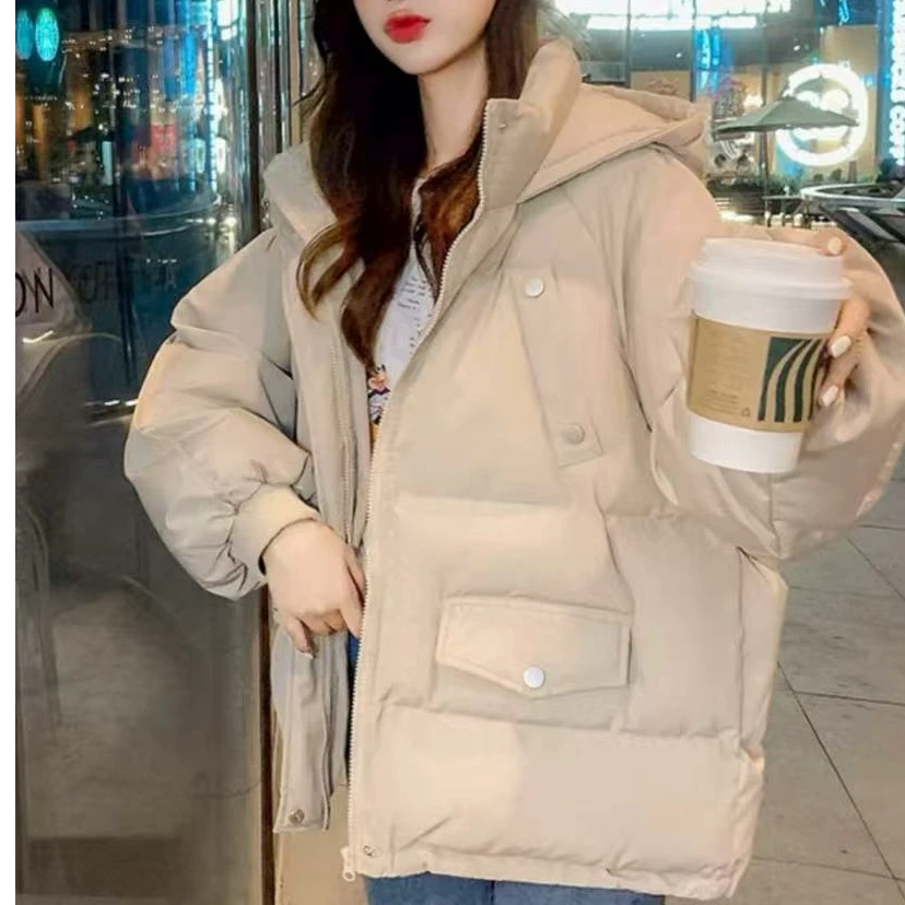 263-厚款长袖女韩版速干连帽加厚棉服面包服棉衣短款外套