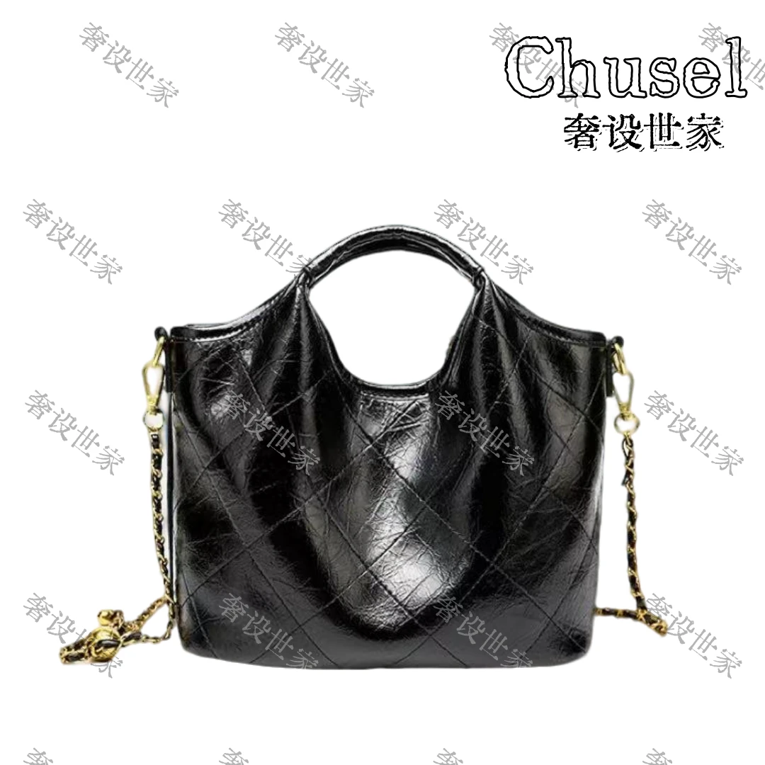 【CAICAI高定】菜篮子新款黑色软皮菱格内胆链条单肩斜跨包【Y20】