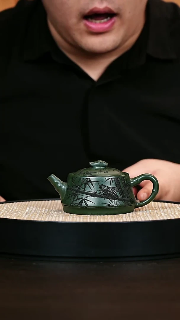 茶壶紫砂知足常乐 绿泥