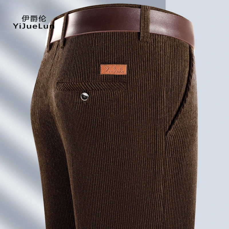 伊爵伦灯芯绒男裤中老年人秋冬季中年休闲条绒裤男加绒加厚爸爸装