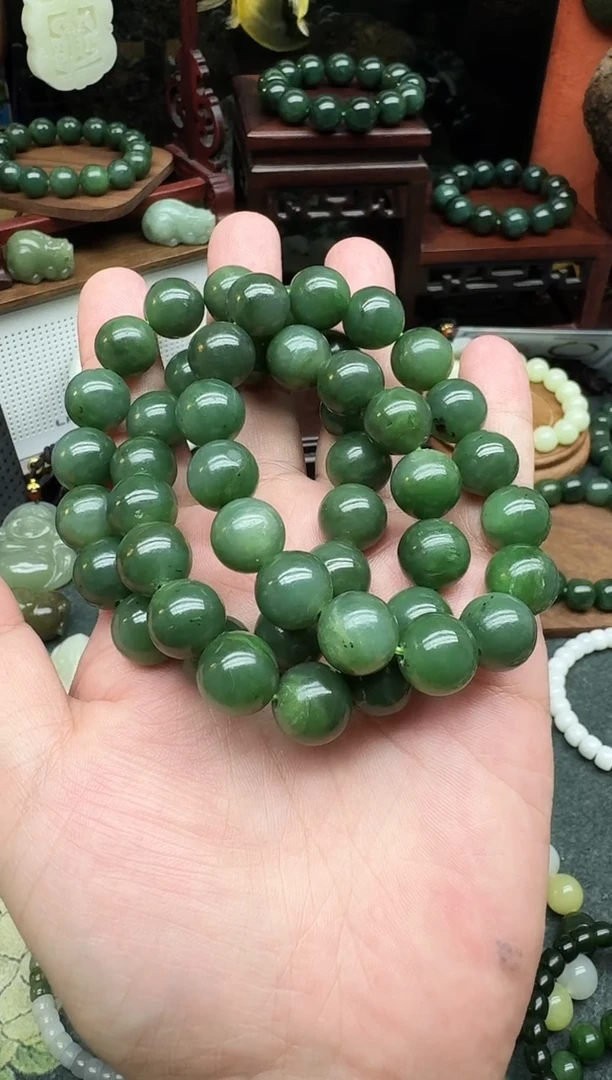 未镶嵌手链和田玉13MM   碧玉