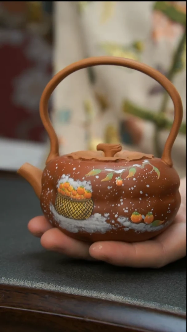 【闪购商品】紫砂茶壶柿子雪景提梁壶微瑕