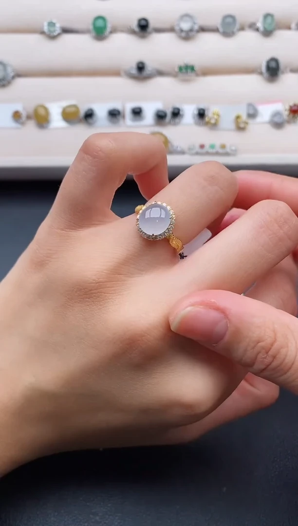 银S925镶嵌戒指翡翠333333+4