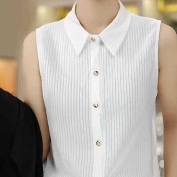 无袖衬衫女雪纺2025春夏新款内搭背心上衣职业气质显瘦打底白衬衣