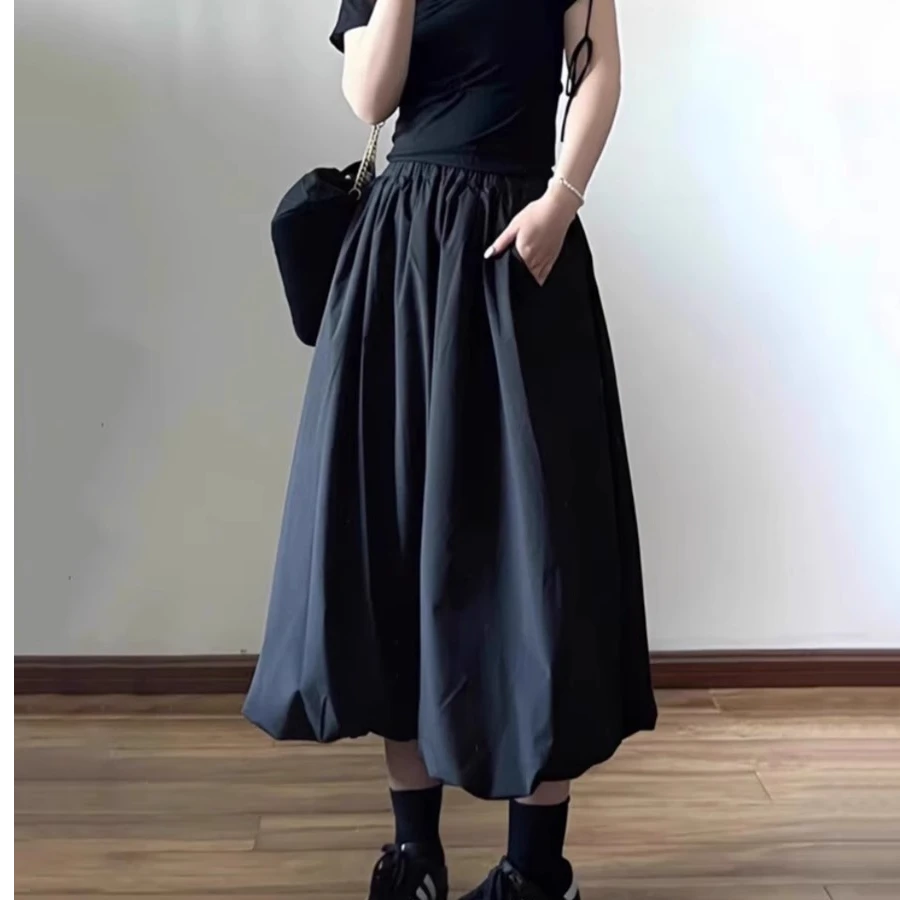 日系蓬蓬花苞裙大码胖mm春夏粉色云朵半身裙遮肚高腰显瘦半裙长裙