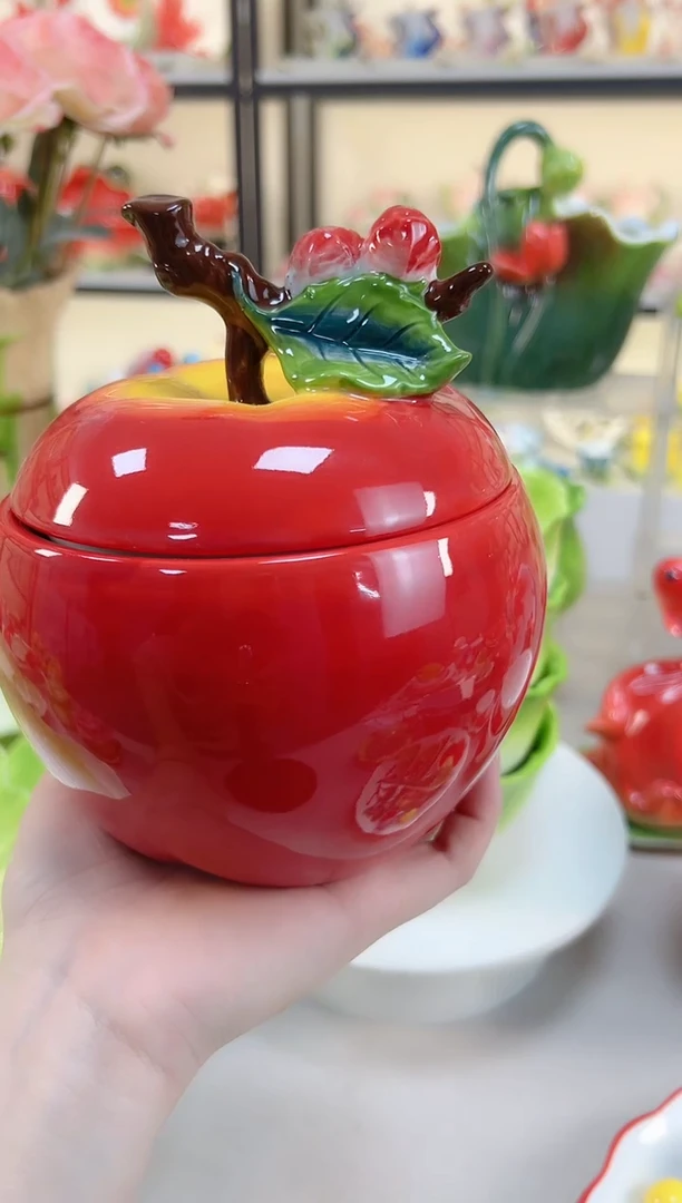 苹果收纳罐 盖带花