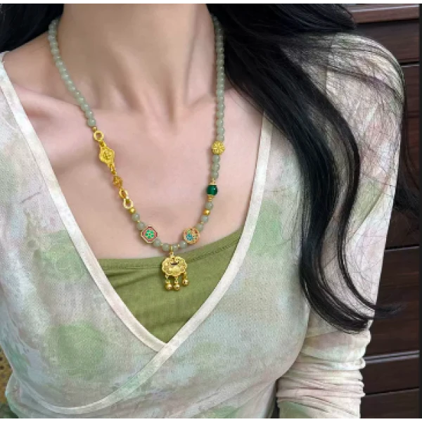 非金属亚克力项链 锌合金晴水珐琅如意锁新中式项链