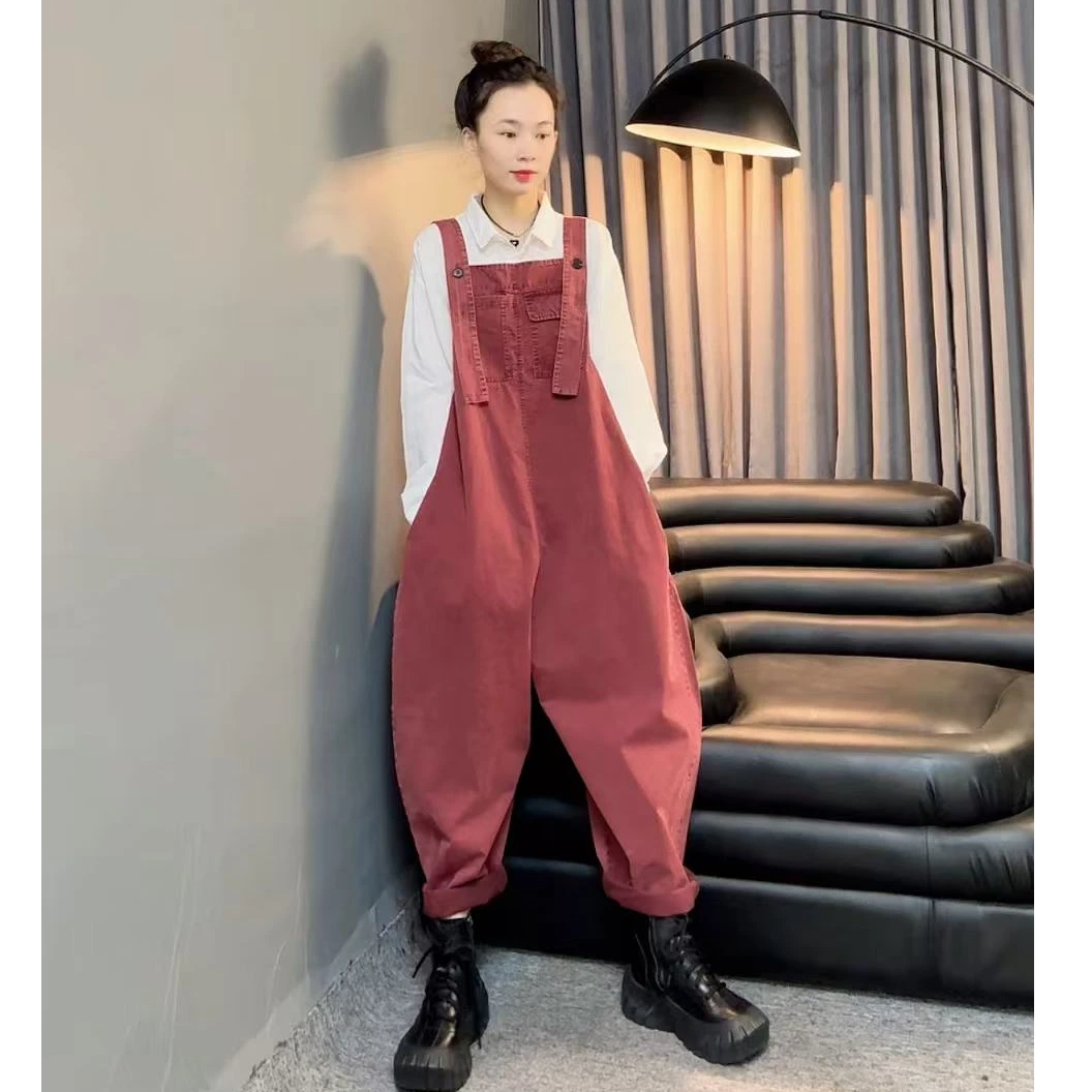 琥珀【高品质】春季新款时尚百搭洋气显瘦韩版宽松休闲背带裤女