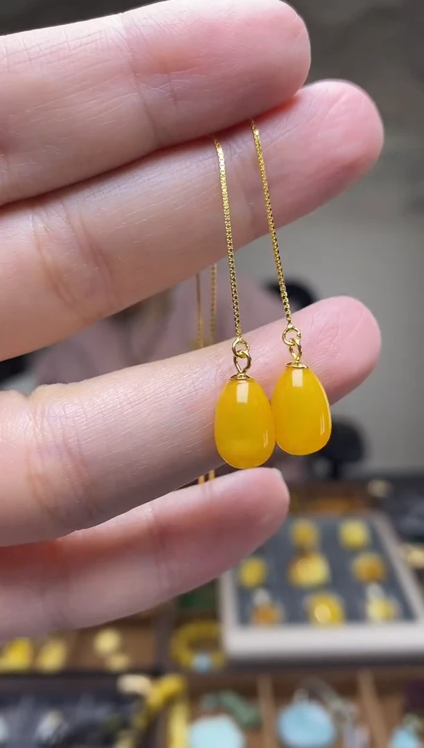 蜜蜡银S925镶嵌耳饰EZ5510