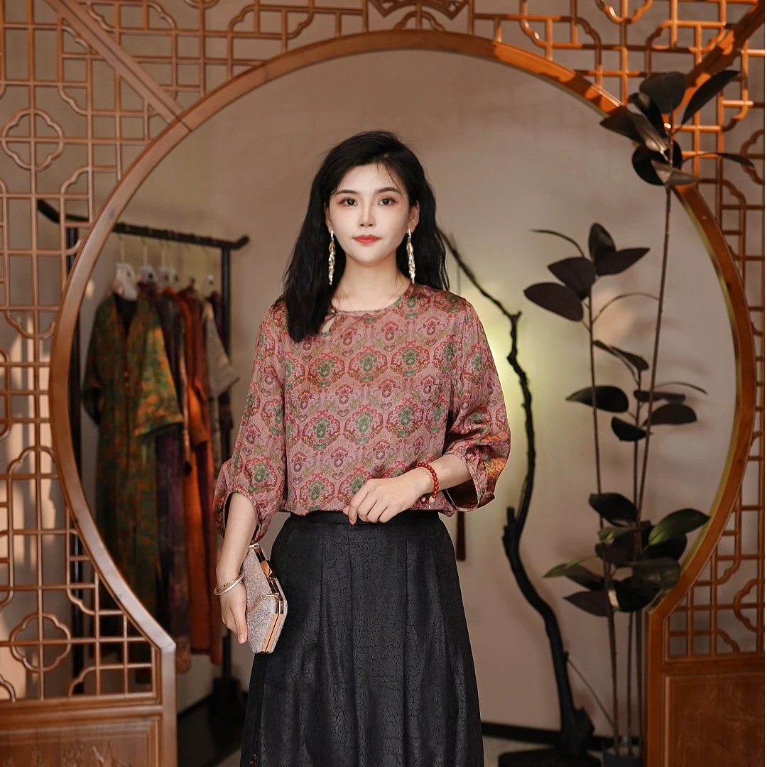 【斐韵】复古中式气质长袖显瘦上衣8922