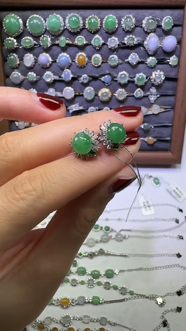 银S925镶嵌戒指翡翠耳饰31