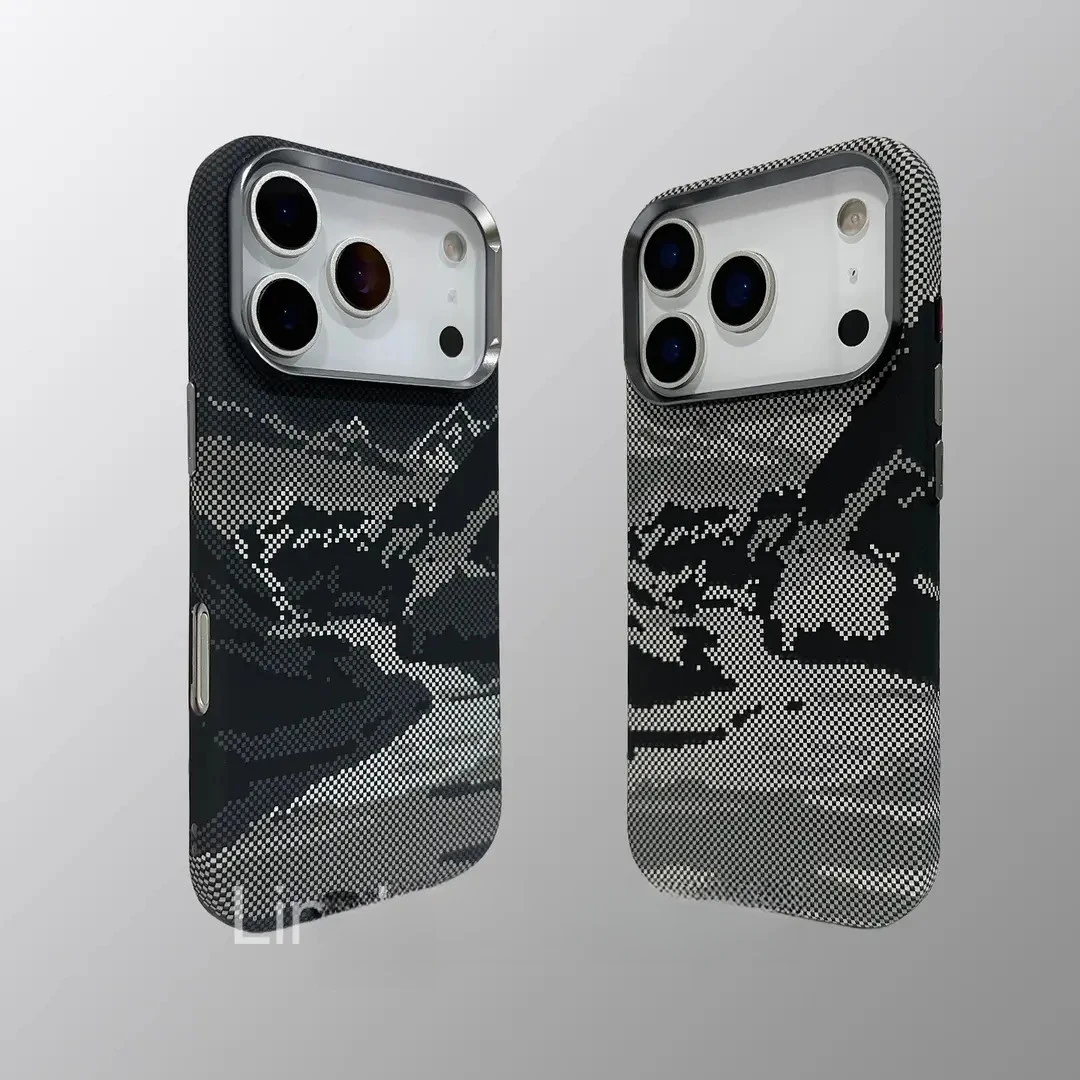 适用iphone17pro碳纤维纹理16promax/14手机壳15磁吸山川流水17硬