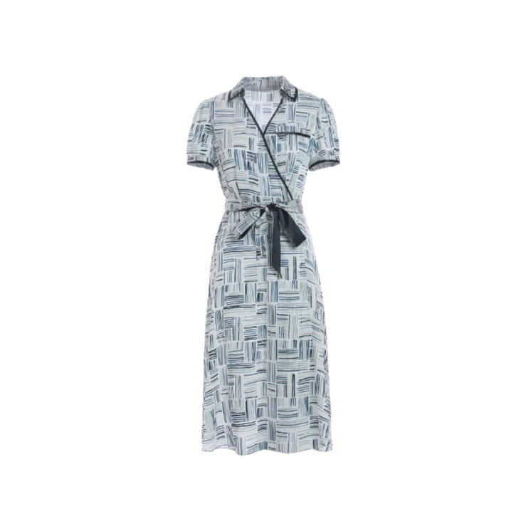 L·W/画而诗新款V领编织印花显瘦短袖连衣裙LBC65088