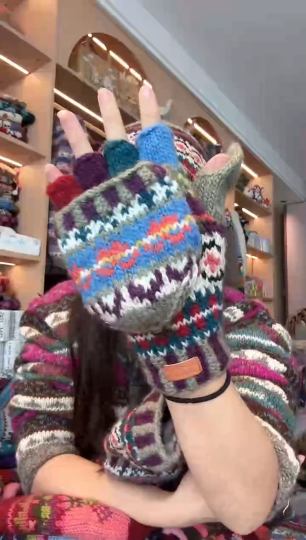 羊毛青花瓷手套