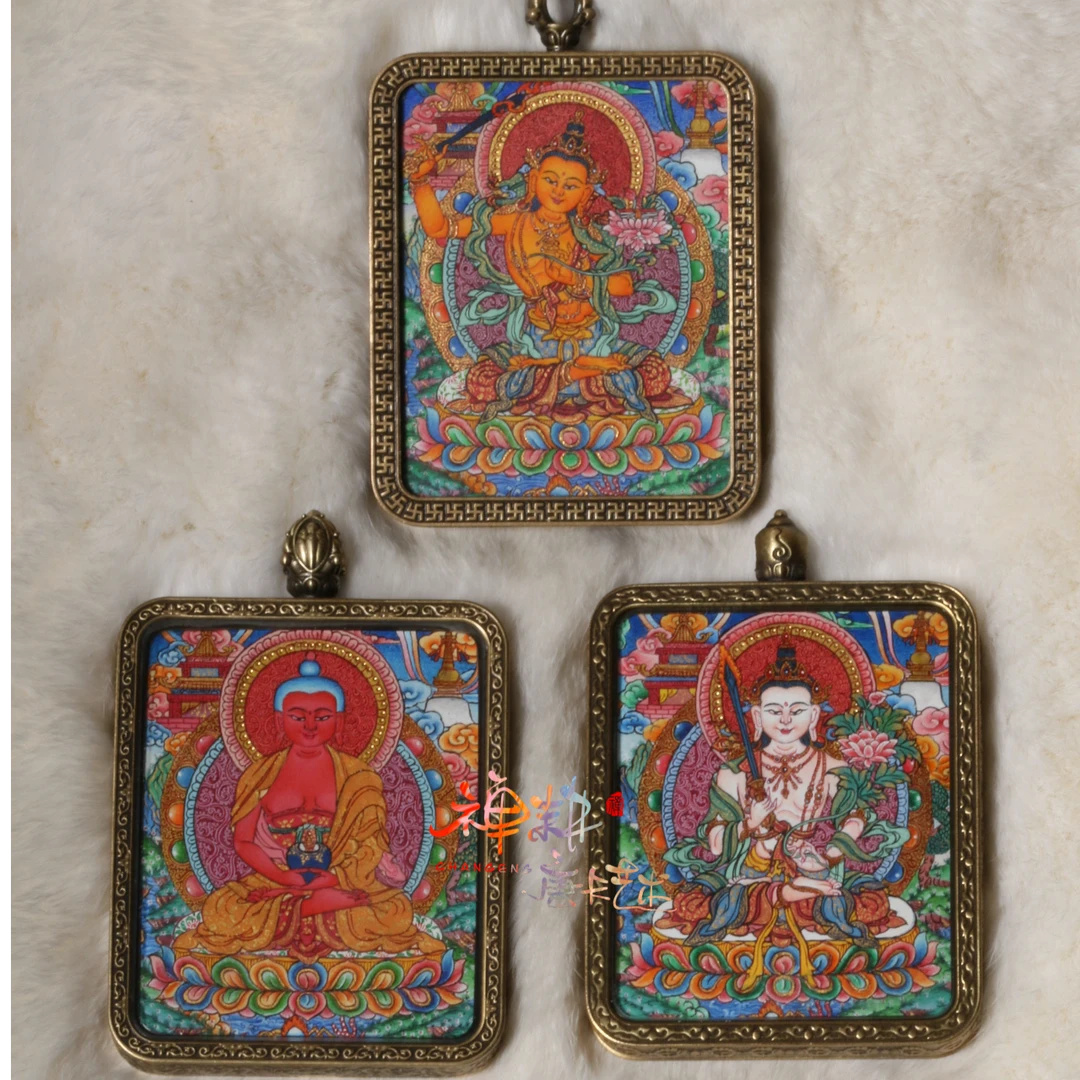 热贡随身纯手绘微唐彩唐勉唐虚空藏文殊阿弥方形吊坠多样性发其一