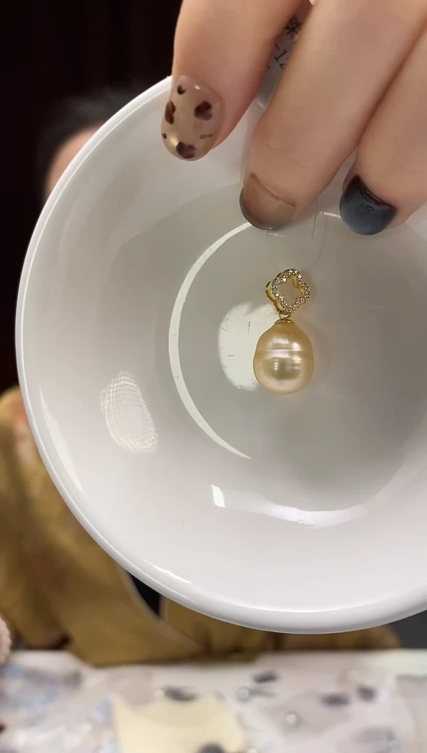 吊坠(不含链)银S925镶嵌海水珍珠南洋金珍珠吊坠11-12