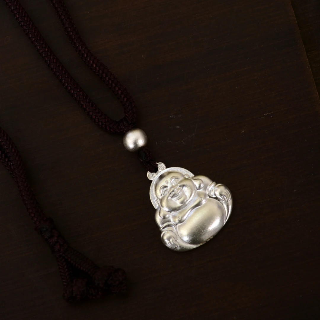 吊坠足银 精致国风手工银制吊坠项链饰品雕刻精美双面镶嵌A028