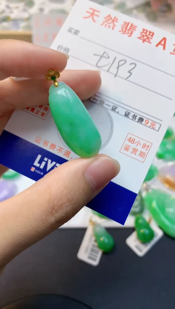 颈饰18K金镶嵌翡翠天然缅甸A货翡翠百元以上9元证书费自理
