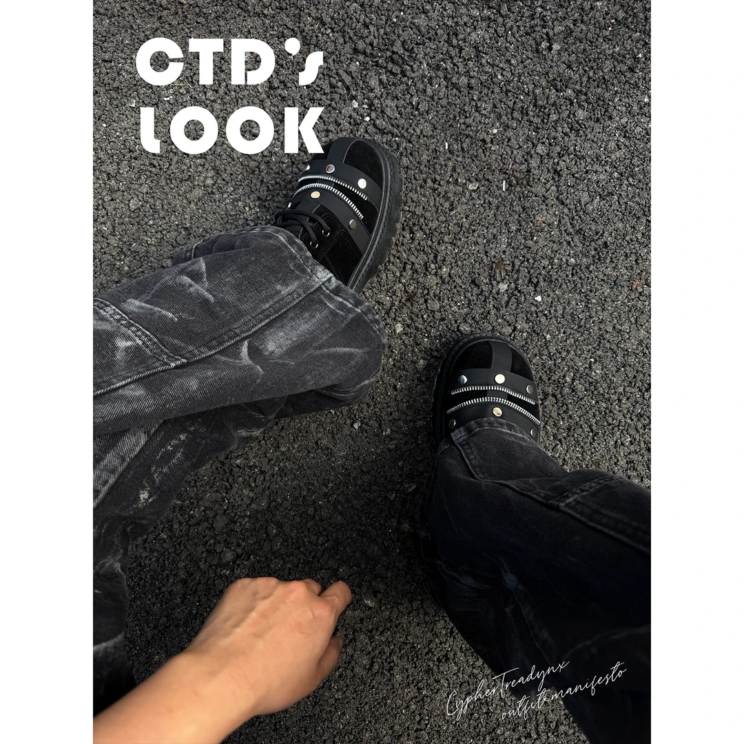 CTD无序系列秋季小众德比鞋铆钉米奇大头鞋增高百搭皮鞋拼接男鞋