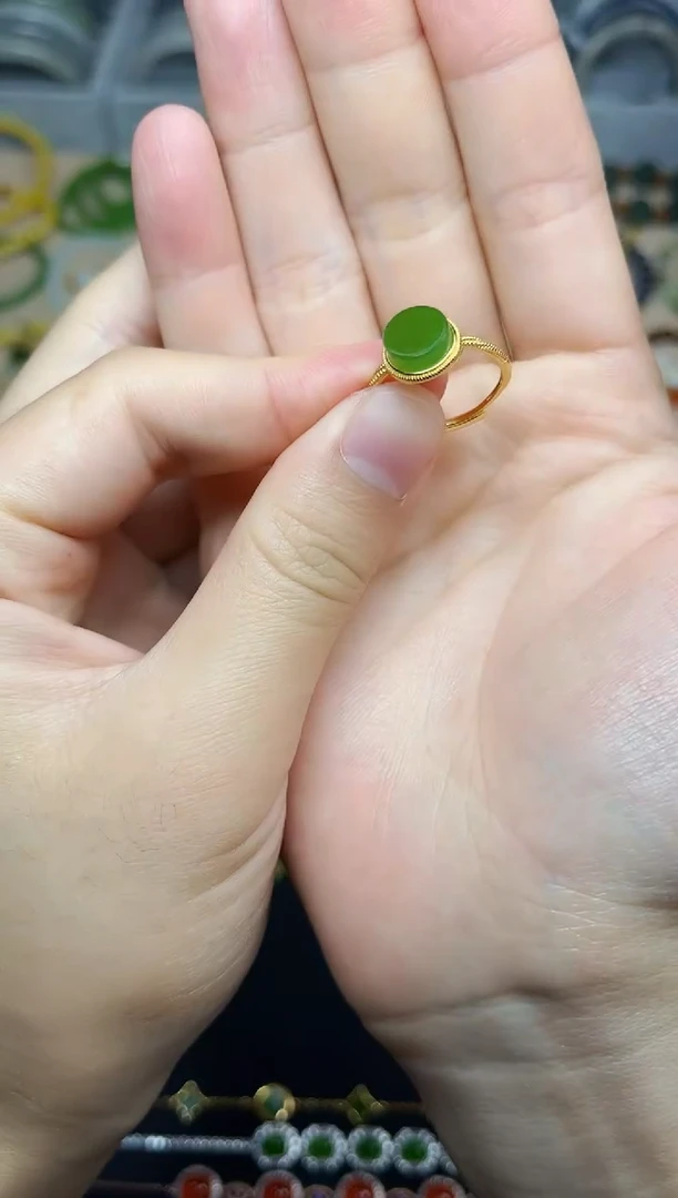 和田玉戒指银S925镶嵌圆牌戒指06